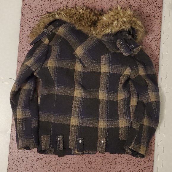 Ralph Lauren Denim & Supply Blue Plaid Winter Jacket with Faux Fur - Picture 2 of 4